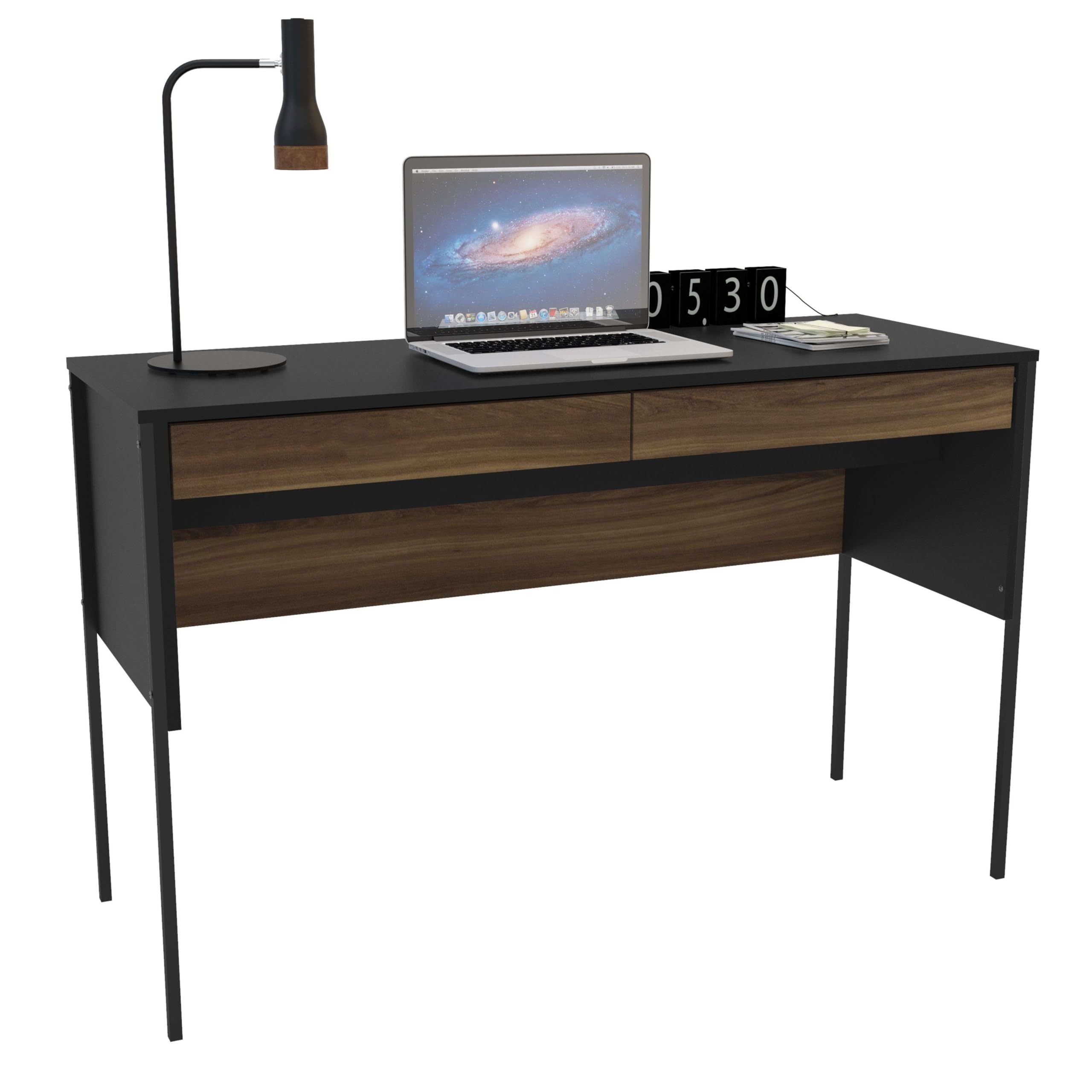 Mesa Escritorio Mallorca con 2 Cajones Oficina Color Roble Oscuro y Negro 120 cm