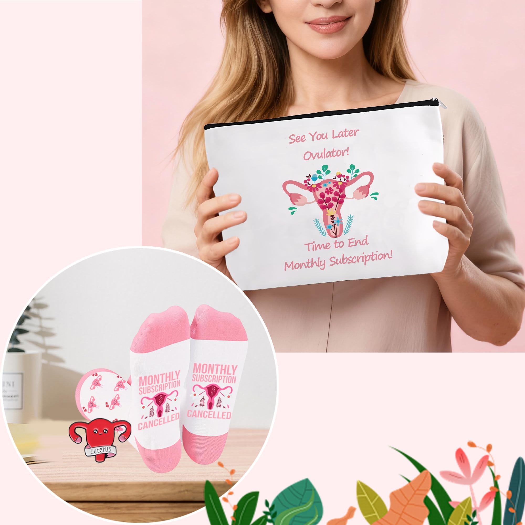 Hysterectomy Gifts for Women, 7pcs Uterus Gift Set,After Hysterectomy Recovery Blanket ,Encouraging Present With Tote Bag,Novelty Socks,Make Up Bag,Brooch,Stickers