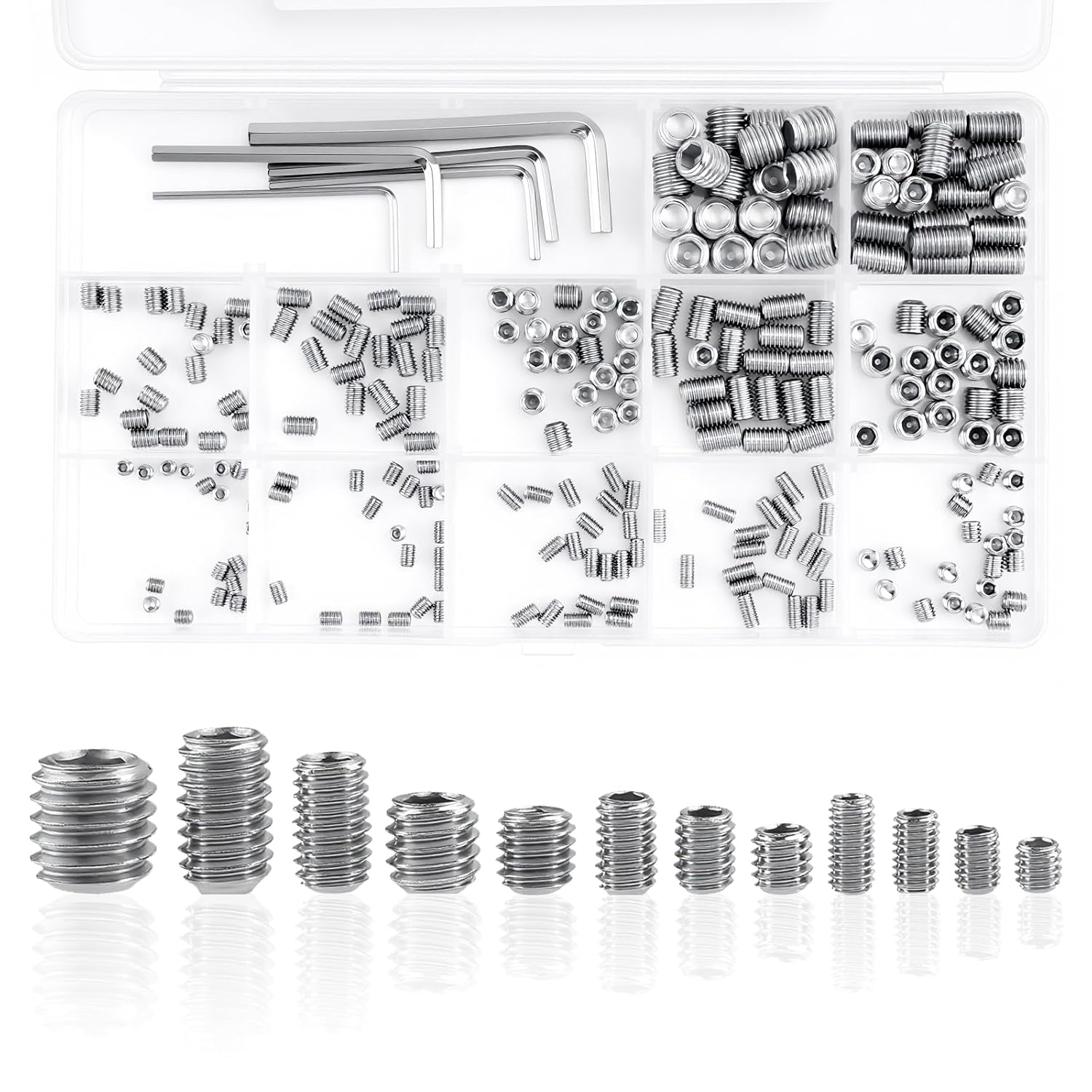 300 PcsSet Screw Assortment Kit, M3 M4 M5 M6 M8 Metric Set Screws Assortment Kit, Stainless Steel Cup Point Set Screws for Bathroom Fixtures Door Handles Door Knobs Faucets Plumbing, with Wrenches