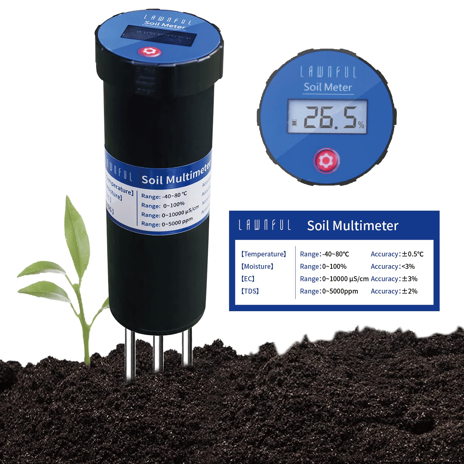 Buy LAWNFUL 4Way Soil Water Meter for Moisture/TDS/Conductivity