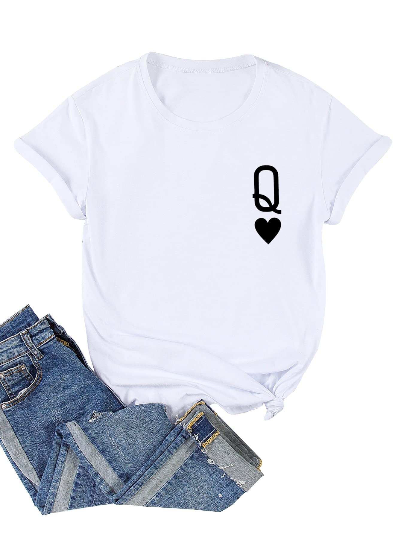 SOLY HUX Women's Plus Size Playing Card Graphic Print Short Sleeve T Shirt Casual Tee Tops