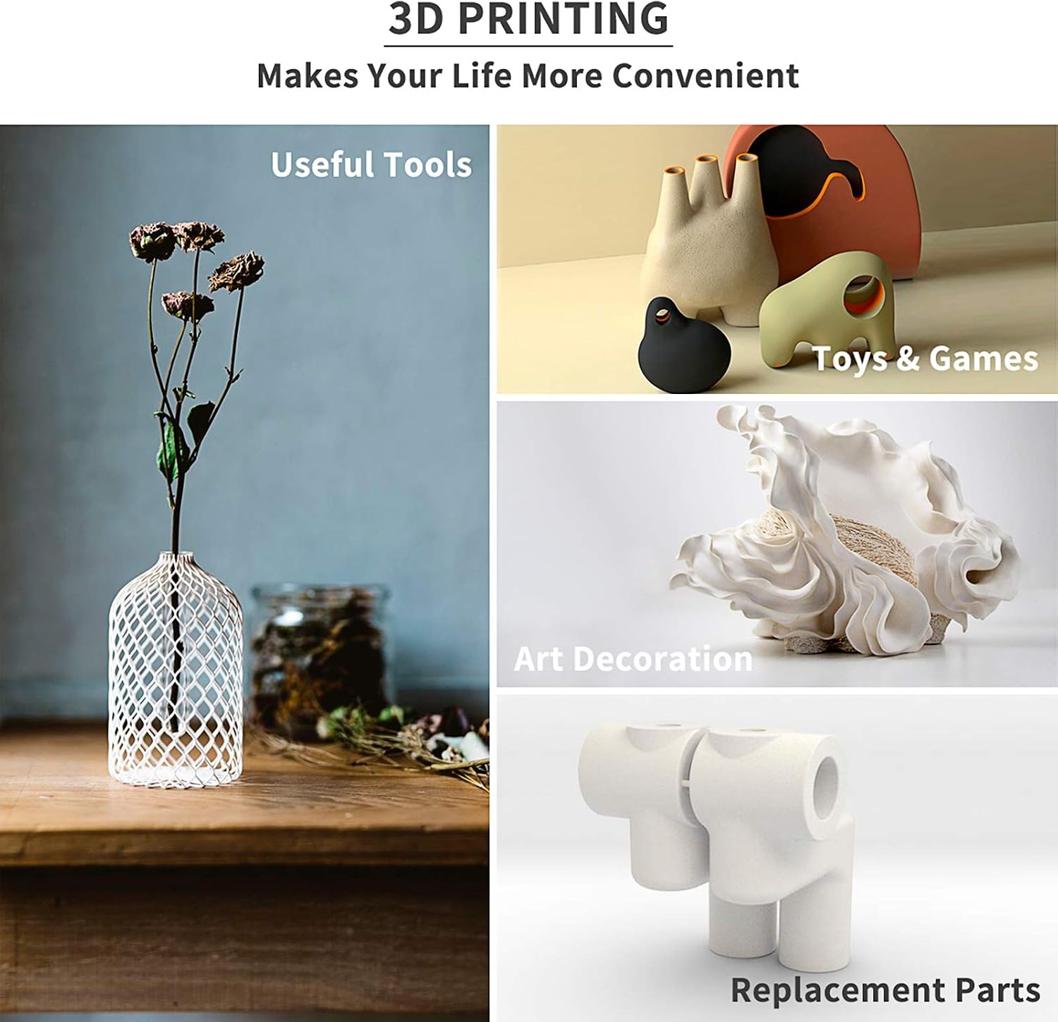YSF PLA 3D Printer Filament, PLA Filament 1.75mm, Dimensional Accuracy +/- 0.02 mm, 1 kg Spool, 3D Printing Filament, Fit Most FDM Printer, PLA Filament (White)