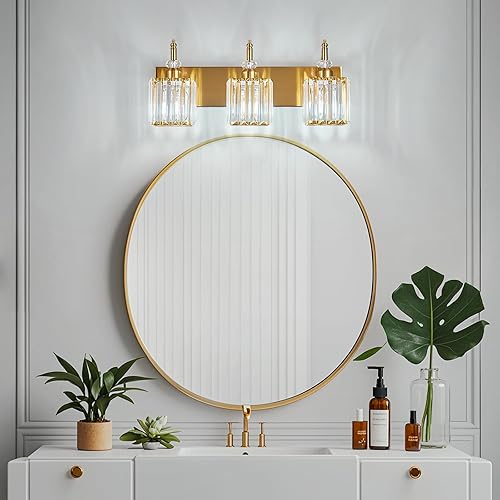Miniatura 6 de Luces de tocador de cristal doradas, 3 luces, lámpara de tocador de baño de cristal sobre espejo, moderna lámpara de tocador para baño