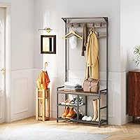 Vista 2 de HOMEKOKO Perchero para zapatos, banco de entrada de árbol de pasillo con almacenamiento, muebles decorativos de aspecto de madera con marco