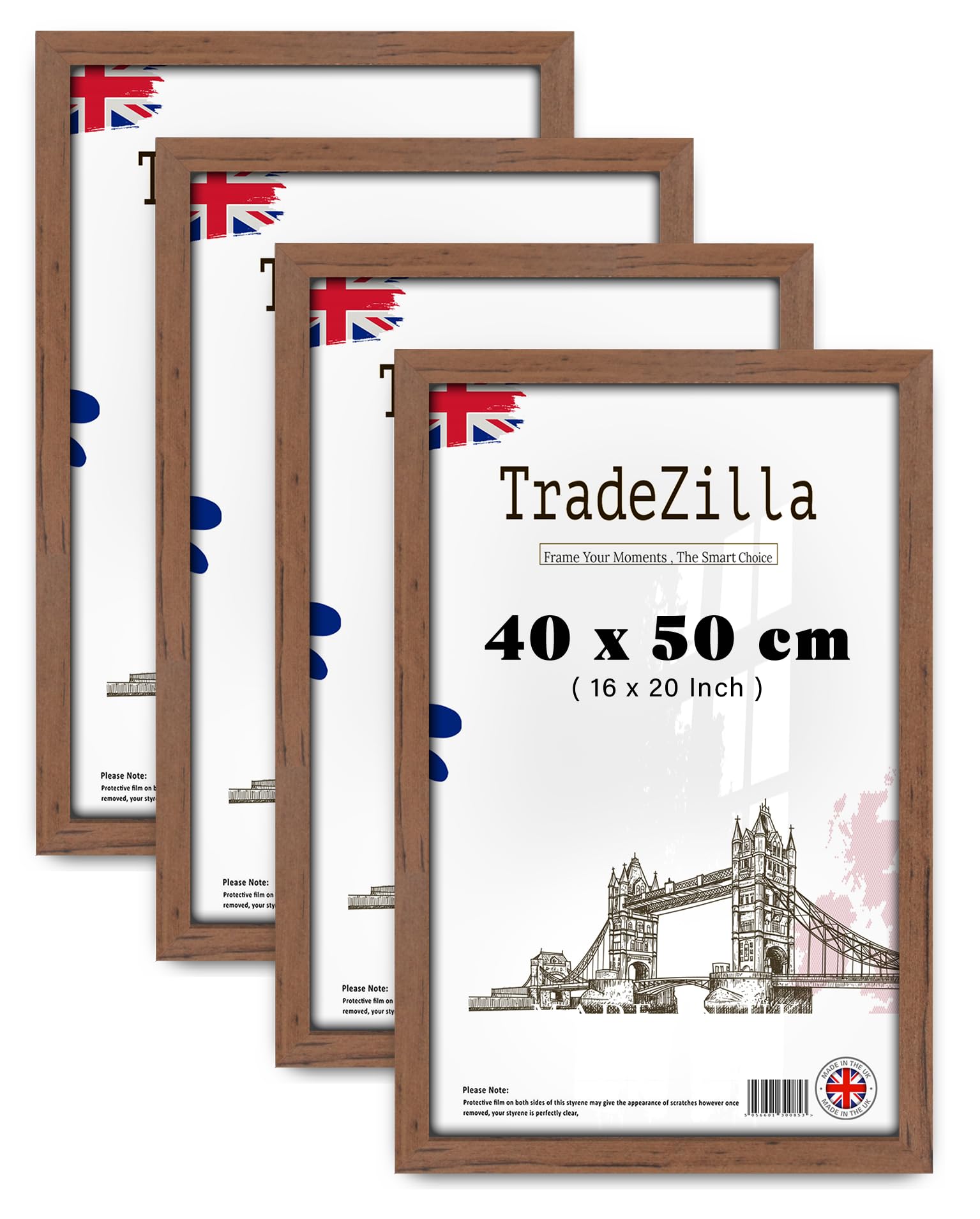 TradeZilla pack of 4 Classic (40 x 50 CM) Picture Frame 20" x 16" Poster Frame - Walnut Picture Frame for Posters 400 x 500 mm [ Walnut ]