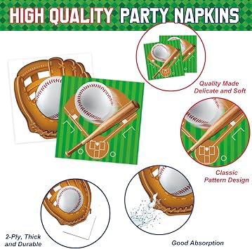 Oigco Baseball Birthday Decorations Includes Plates, Napkins, Cups, Cutlery, Cake & Cupcake Toppers, Banner, Hanging Swirls, Tablecloth, Balloons for Baseball Party Decorations, Serve 24