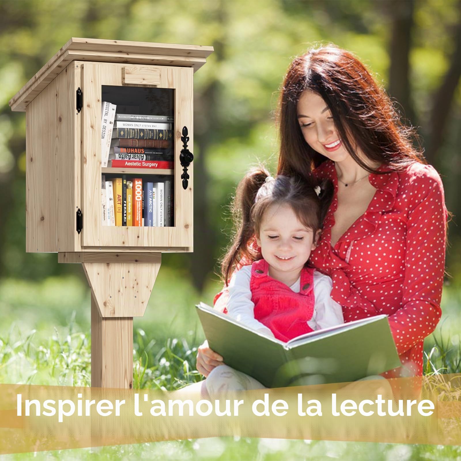 MSFE Bibliothèque Rangement Bois, Little Free Étagère à Livres en Forme de Maison, Double Petite Boîte à Bibliothèque étanche d'extérieur avec étagère, Kit de Bricolage pour Partager des Livres