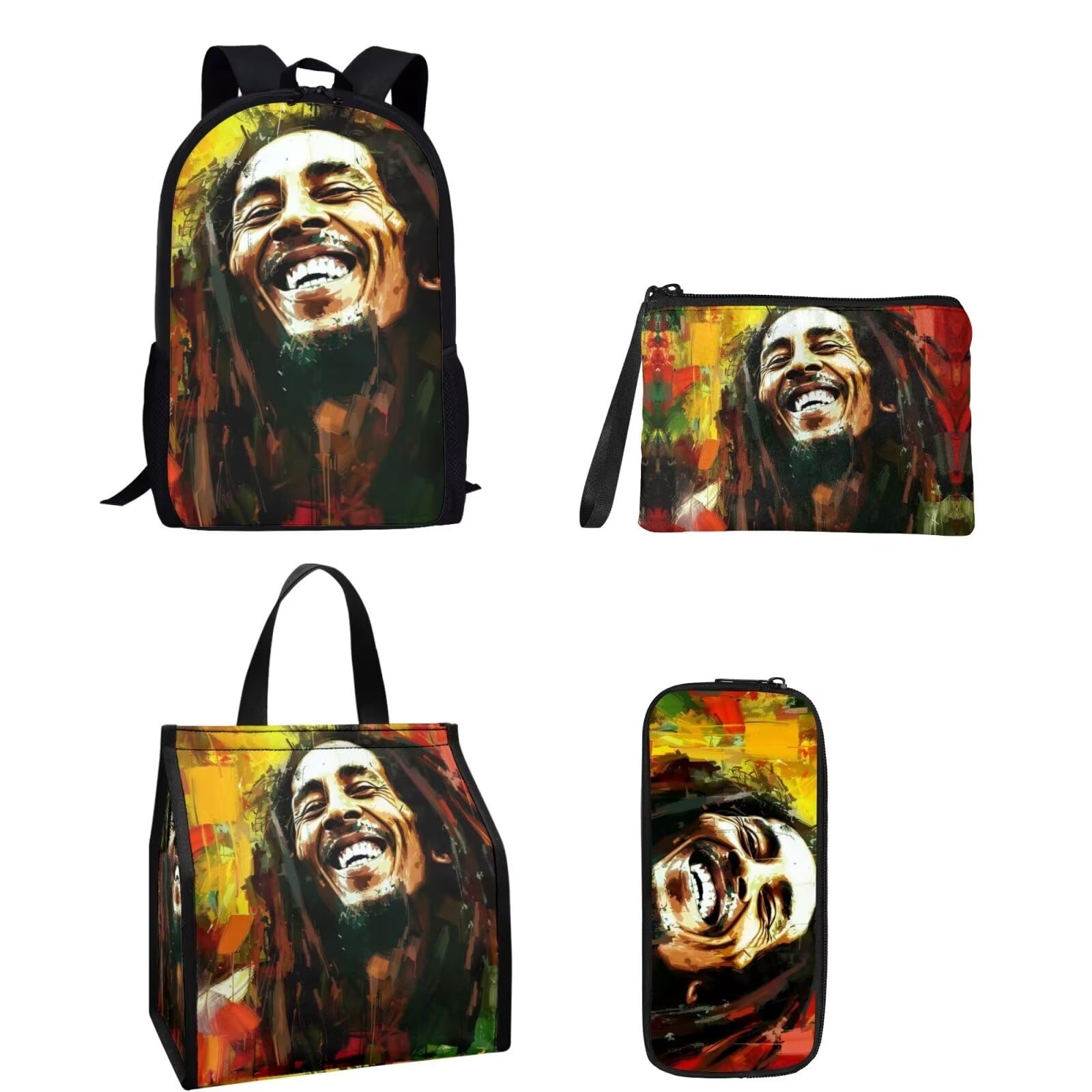 ZCFYGDX Single Side Print Kids Backpack - Jamaican Bob Print Polyester Backpacks for Boys - Jamaica Design 4pcs School Bags with Pencil Case 17" Large