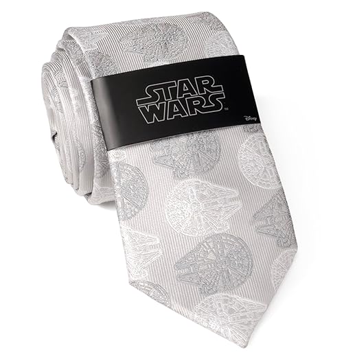 Cufflinks Inc. Star Wars Millennium Falcon Gray Silk Tie for Adults Men, Han Solo Ship Patterned Necktie, Officially Licensed by Lucasfilm LTD