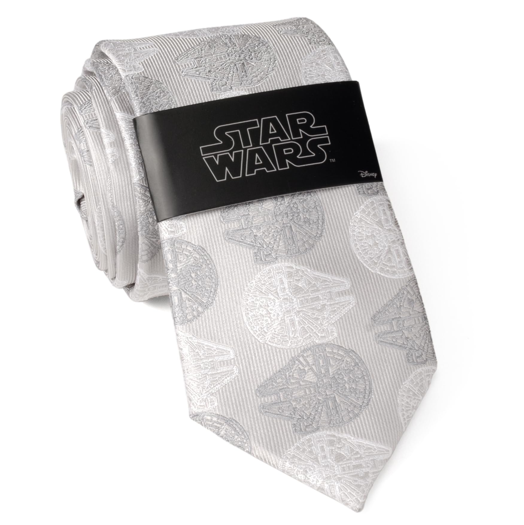 CufflinksIncCufflinks Inc. Star Wars Millennium Falcon Gray Silk Tie for Adults Men, Han Solo Ship Patterned Necktie, Officially Licensed by Lucasfilm LTD, Gray, One size