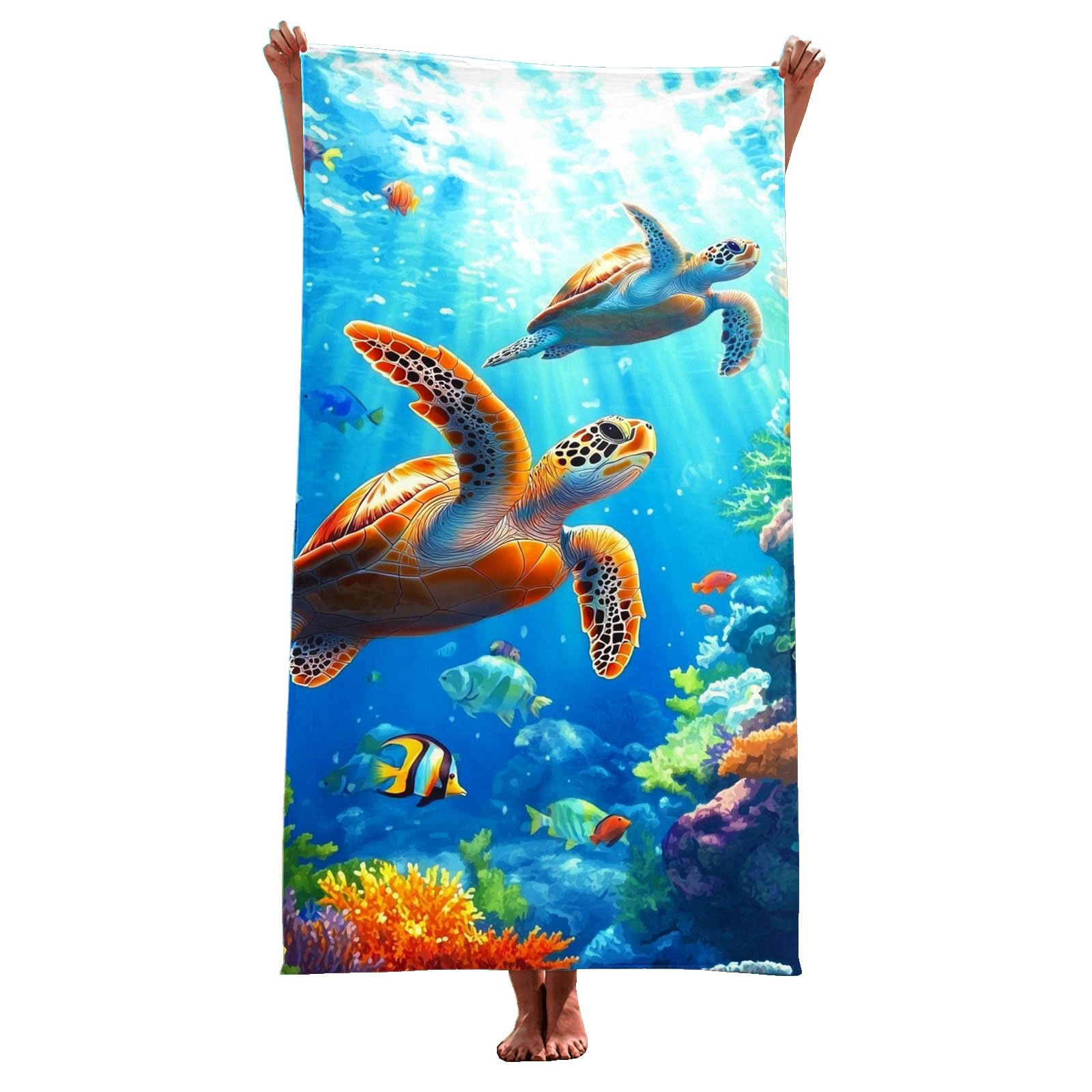 YBEBEWE Beach Towel Ocean Series Microfiber Blanket Ultra Soft Absorbent Multi-Use Throw Shawl Travel Wrap Quick Dry Marine Design for Summer Home Outdoor Adventures 150x75cm (17-Multicolour)
