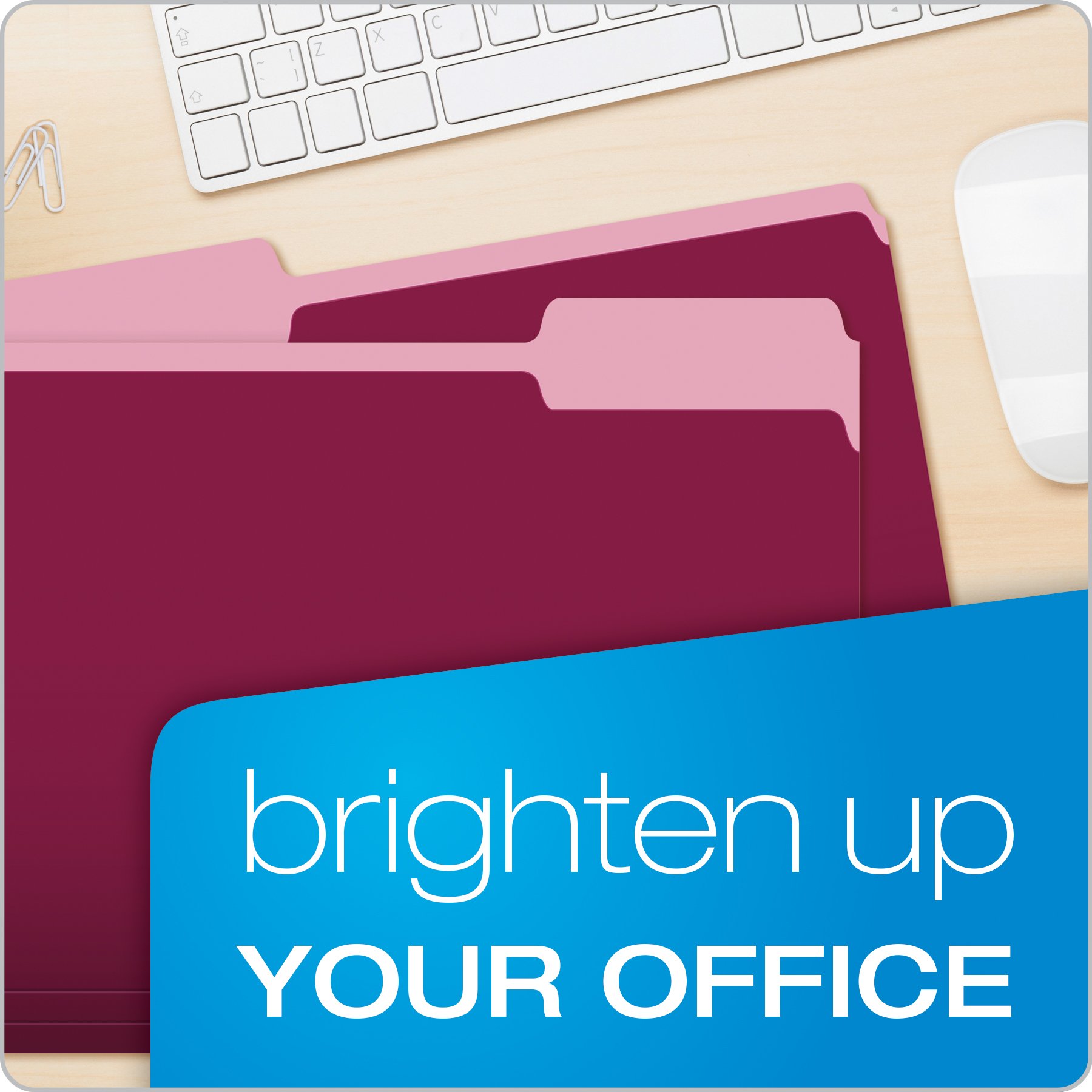 Two-Tone file dosya, 1/3 Cut Top Tab, Letter, Burgundy/Light Burgundy, 100/box
