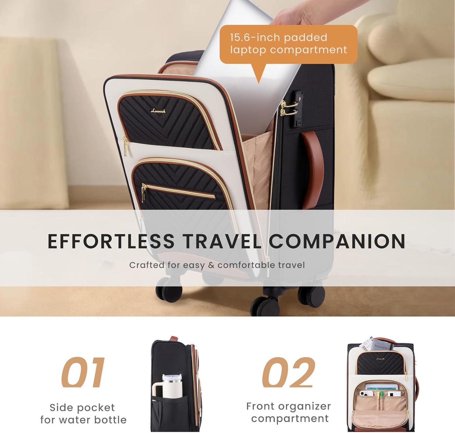 LOVEVOOK Carry on Luggage 22x14x9 Airline Approved, Large Waterproof Carry on Suitcase with 3 Packing Cubes,Lightweight Softside Underseat Travel Luggage with 360° Wheels,Laptop Compartment,TSA Lock - Image 4