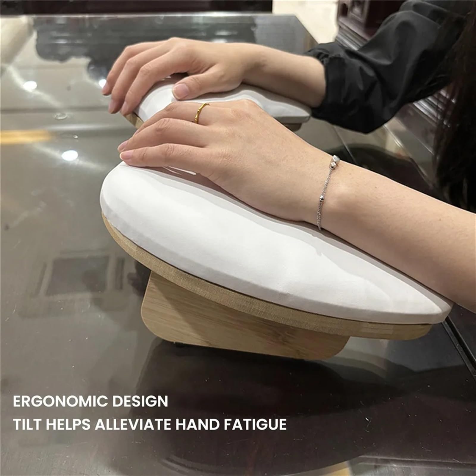 Cuscino poggiabraccia per manicure, Arm Rest For Nails Tilt Manicure Cushion 2 Hands Portable Removable PU White Black(Black)