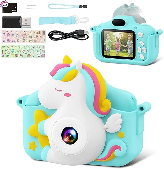 Kids Camera, 1080P HD Kids Digital Camera for Girls and Boys with 32GB Card, Dual Lens Selfie/Video Camera for Kids Birthday Christmas for Toddler Age 3-10 Year Old (Blue)