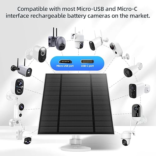 Miniatura 7 de Paneles solares de 5 W para cámara de seguridad, panel solar con puerto micro USB y USB-C para cámara de batería recargable de 5 V CC al aire libre,