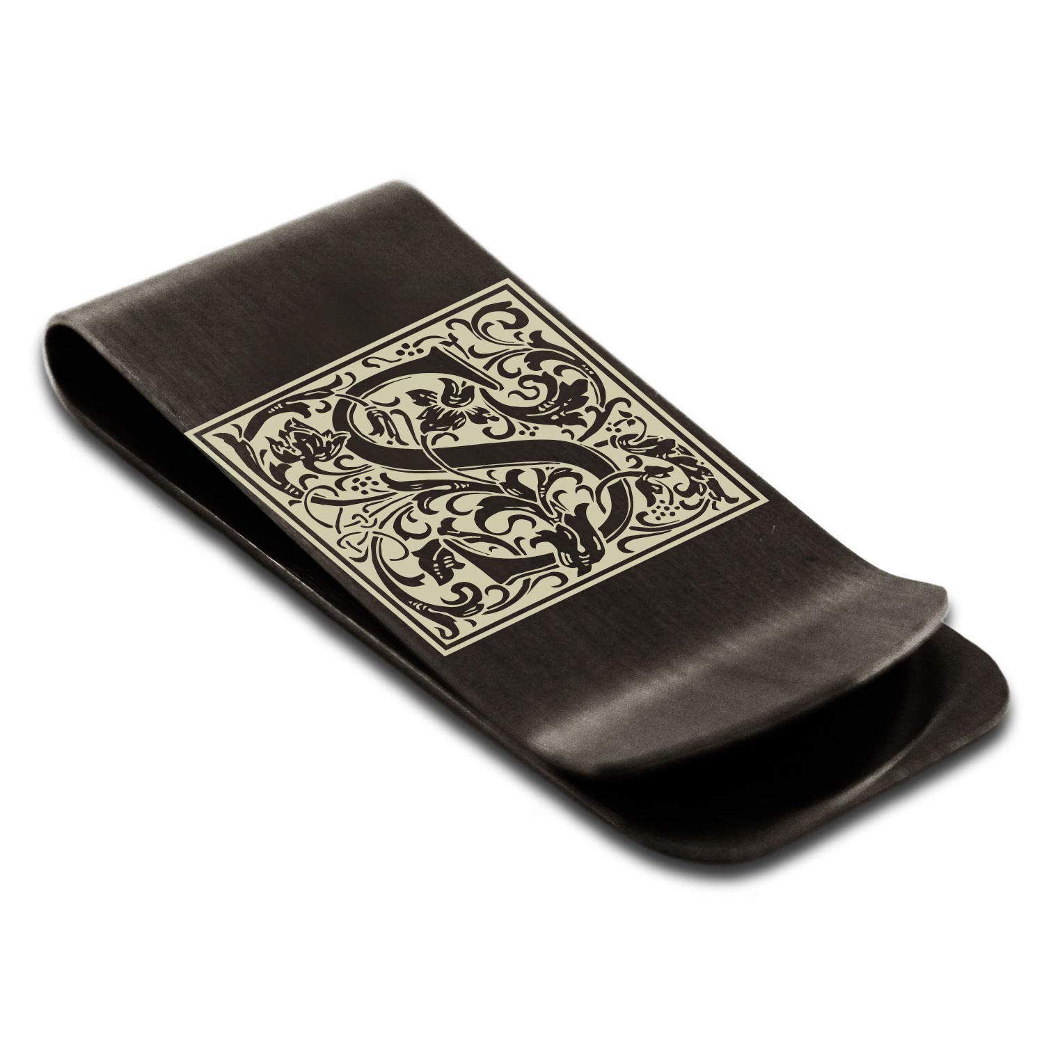Stainless Steel Money Clip For Men Dad Boy Friend Father Floral Initial Letter Box Monogram Wallet Cash Card Holder | Dad