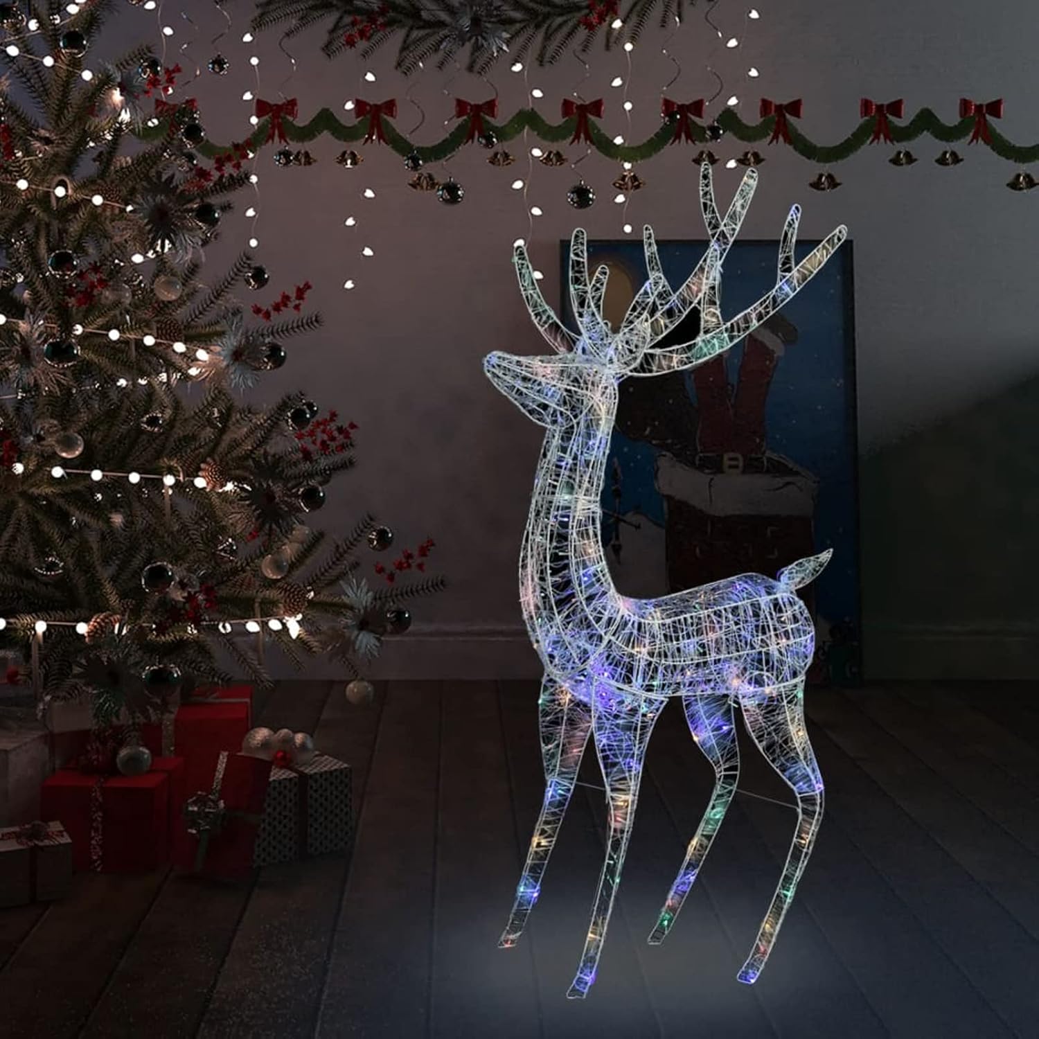 Mogou Reno de Navidad 250 LED, Renos De Navidad LED, Figuras LED, Navidad Exterior Figuras, Figura De Reno, XXL acrílico Colorido 180 cm