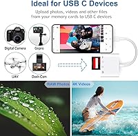 Vista 7 de Lector de tarjetas de memoria USB C a SD/Micro SD, adaptador de lector de tarjetas de memoria USB C a cámara 4 en 1 con puerto de carga compatible