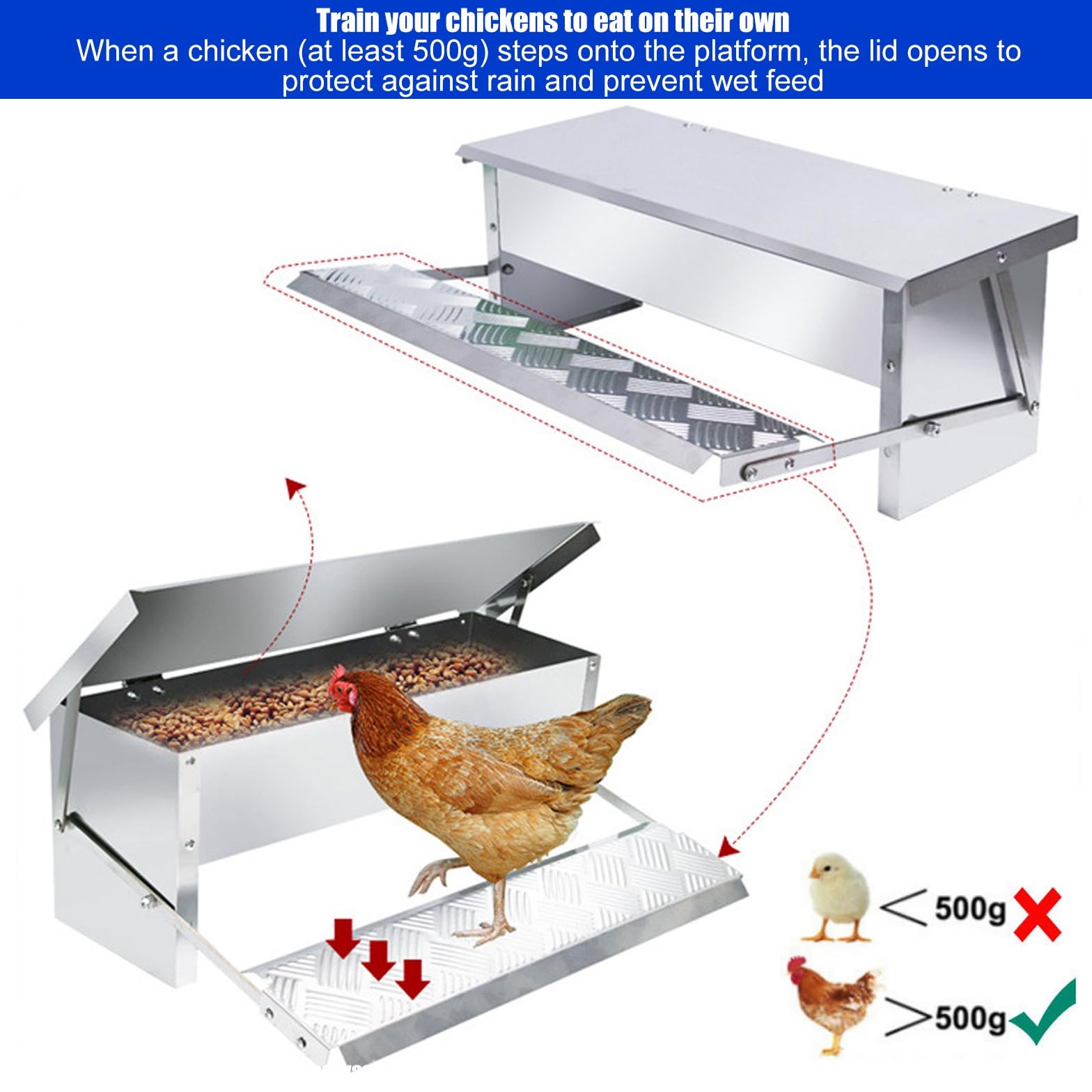 Comedero automático para pollos, a prueba de ratas, 5 kg, resistente a la lluvia, para pollos, pavos, gansos, patos, diseño eficiente y duradero