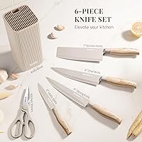 Vista 2 de Astercook Knife Set, 6-Piece Kitchen Knife Set with Block, High Carbon Stainless Steel Ultra Sharp Kitchen Knives, Wood Grain Handle, Dishwasher