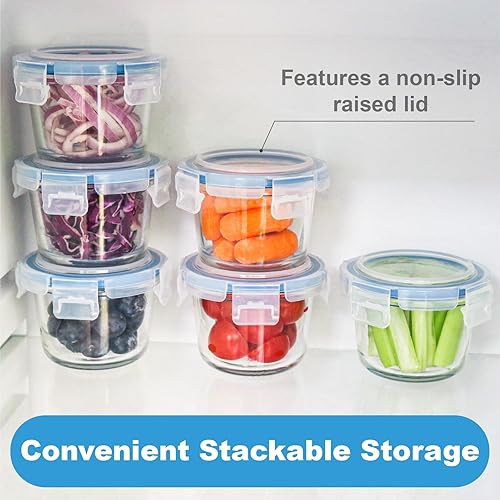Miniatura 3 de Juego de 6 recipientes pequeños de almacenamiento de vidrio, recipientes de alimentos de 7 onzas con tapas antiderrames, frascos de vidrio gruesos