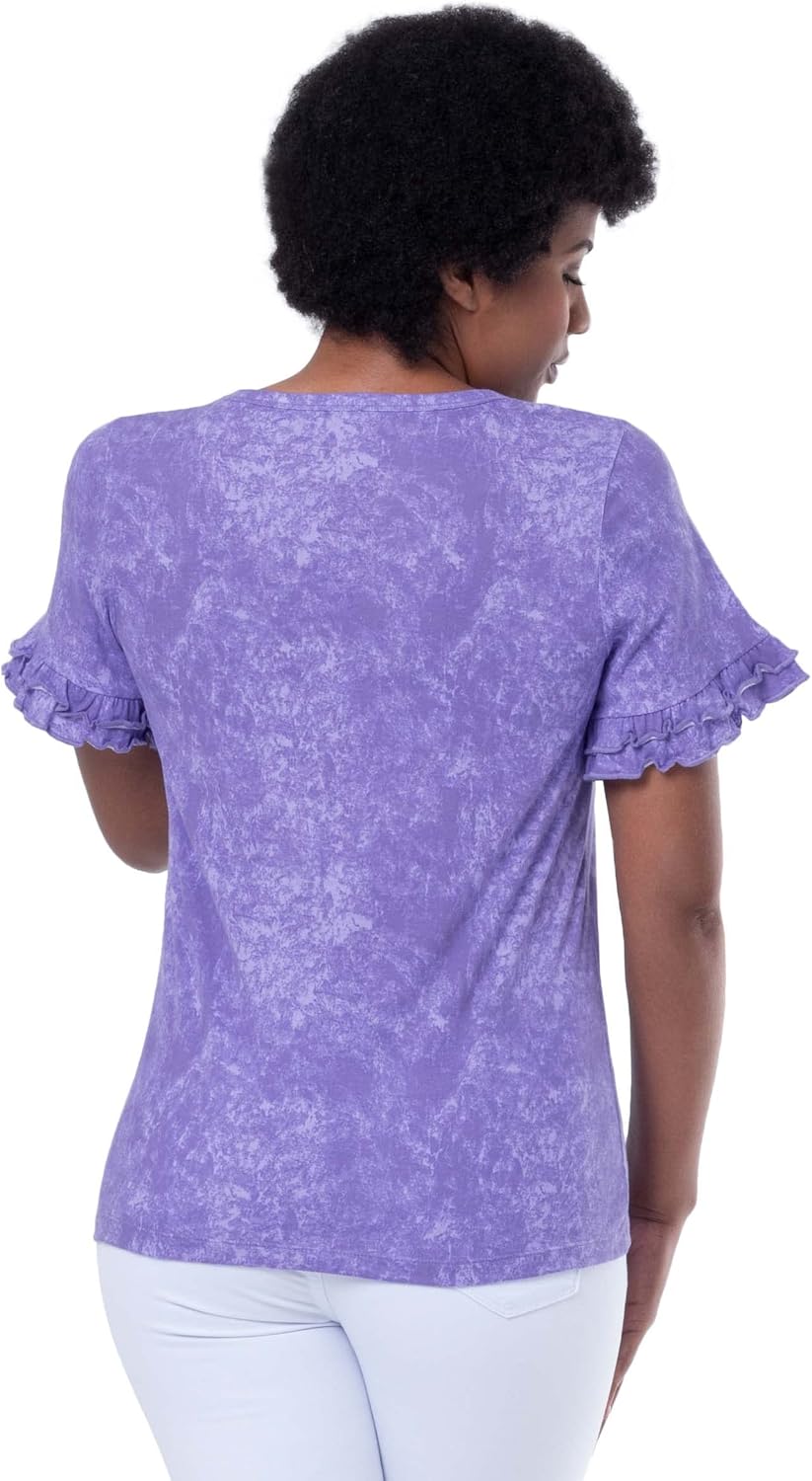 Lee Womens Cotton Ruffle Short Sleeve V-Neck T-Shirt - Image 2