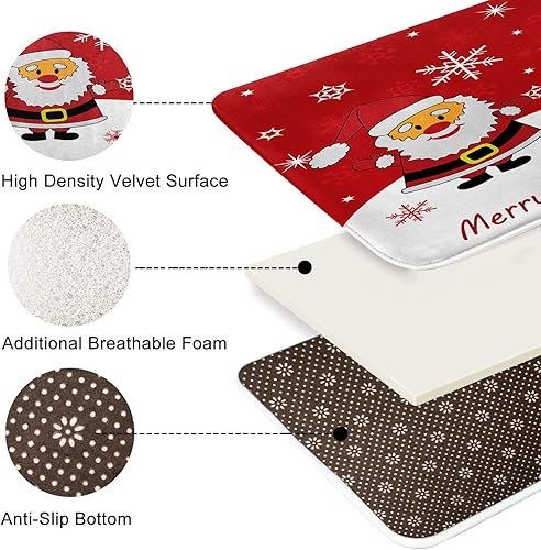 Miniatura 6 de ArtSocket Juego de 2 alfombras de baño antideslizantes, de Navidad, Papá Noel, rojo, absorbente, de microfibra viscoelástica, lavable a máquina,