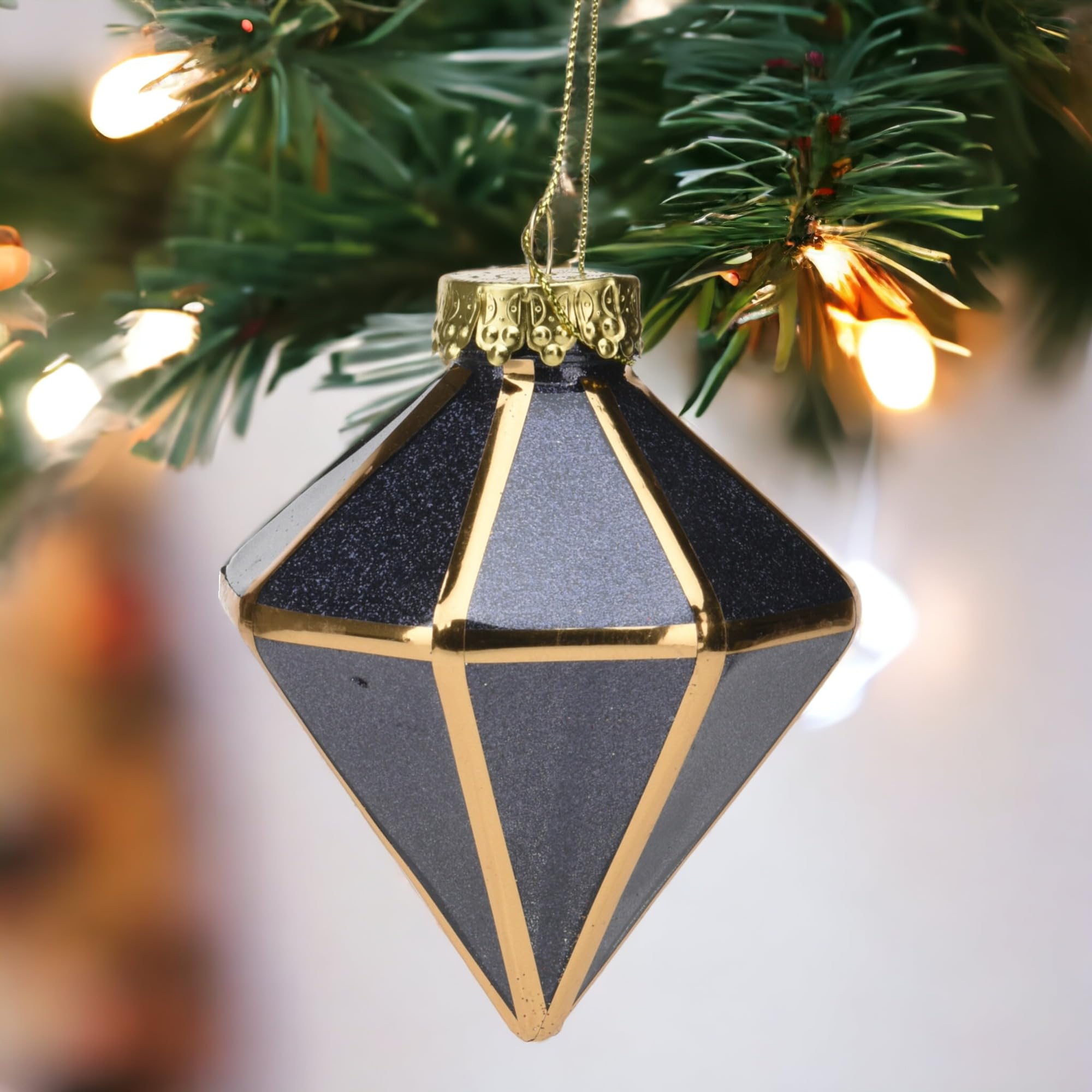 MIJOMA - Juego de 12 bolas de Navidad nostálgicas, irrompibles, Ø 8 cm, adorno para árbol de Navidad con diseño único y encanto vintage en azul zafiro, dorado y marrón (Set 4)