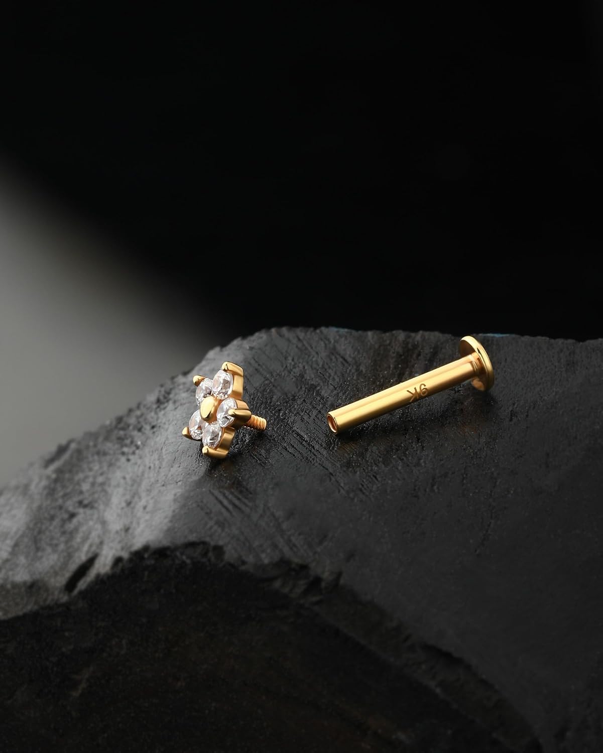Jewseen 9K Real Solid Gold Flat Back Stud Earring 16G 8mm Internally Threaded Fine Piercing Jewelry for Helix Tragus Lobe Lip