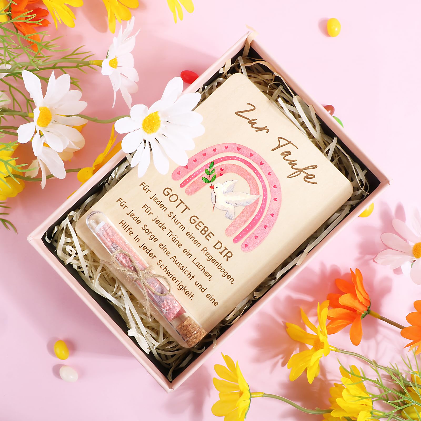 BOFUNX Regalo in denaro per battesimo ragazza regalo battesimo regalo in legno regalo con carta da lettere buste per battesimo ragazza regalo denaro buono