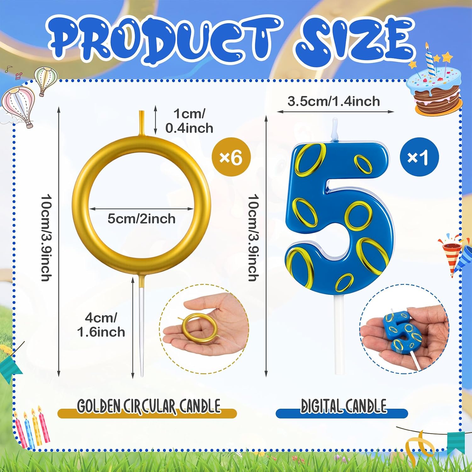 Conelist 7 Pcs Gold Ring Birthday Candles Number Cake Topper,Number 5