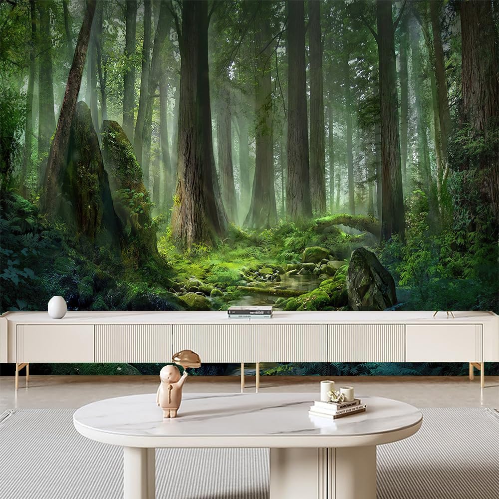 Custom 3D Forest Peel and Stick Mural Modern Sunny Green Forest Theme Wallpaper Living Room Sofa Background Wall Mural