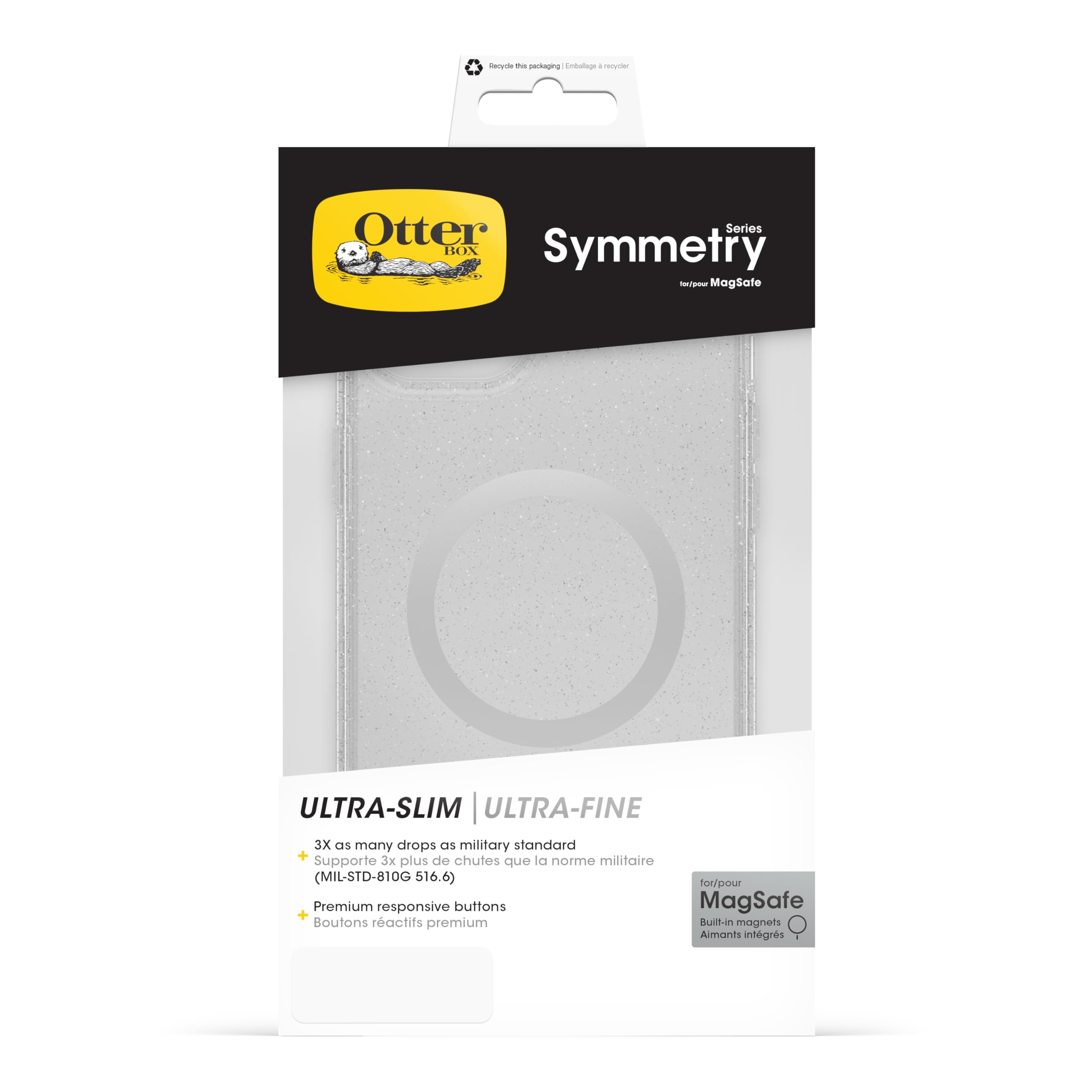 OtterBox Cover per iPhone 15 Plus/iPhone 14 Plus Symmetry Clear per MagSafe,resistente a shock e cadute ;sottile,testata 3x norme MIL-STD 810G, Stardust