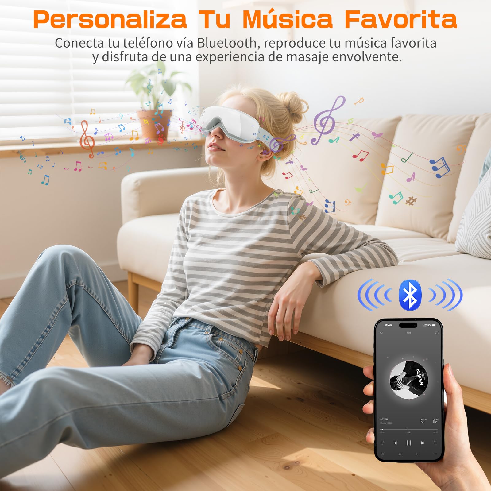 Masajeador de Ojos con Calor, Compresión y Música, Eléctrico para Relajar Ojos y Aliviar Fatiga Visual, Blanco