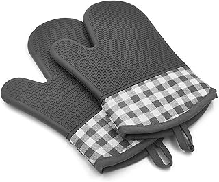 TOGETOP Gants de cuisine gants de four et maniques gants de chaleur et antidérapant micro ondes silicone coton résistant 300 °C gants de barbecue cuisson le grillage Adaptés pour la Cuisson(gris)