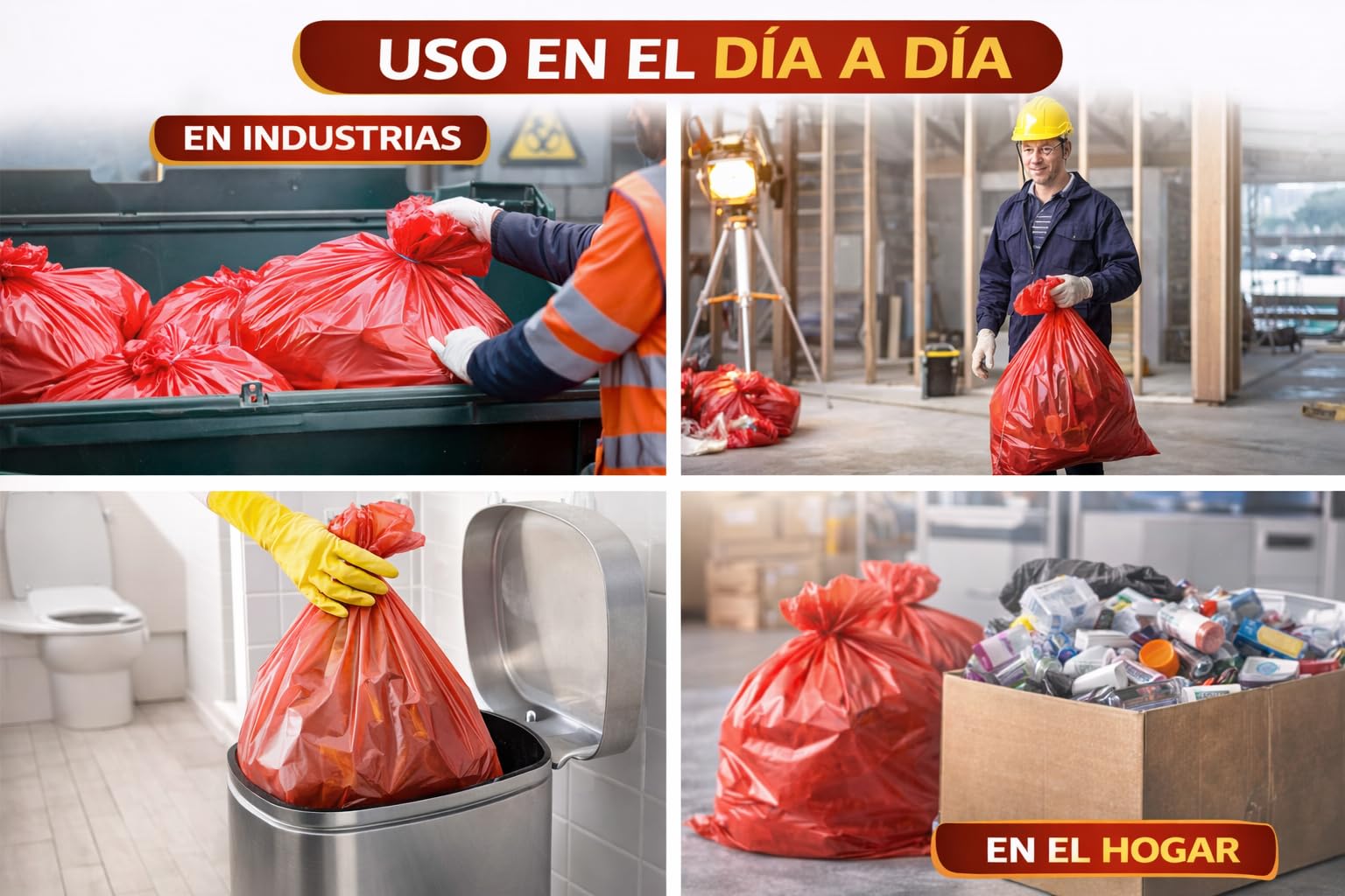 Bolsas de Basura Extra Resistentes Galga 120 – 85 x 105 cm – Color Rojo – Alta Capacidad y Antidesgarro – 50 Rollos de 10 Bolsas – Uso Profesional y Doméstico