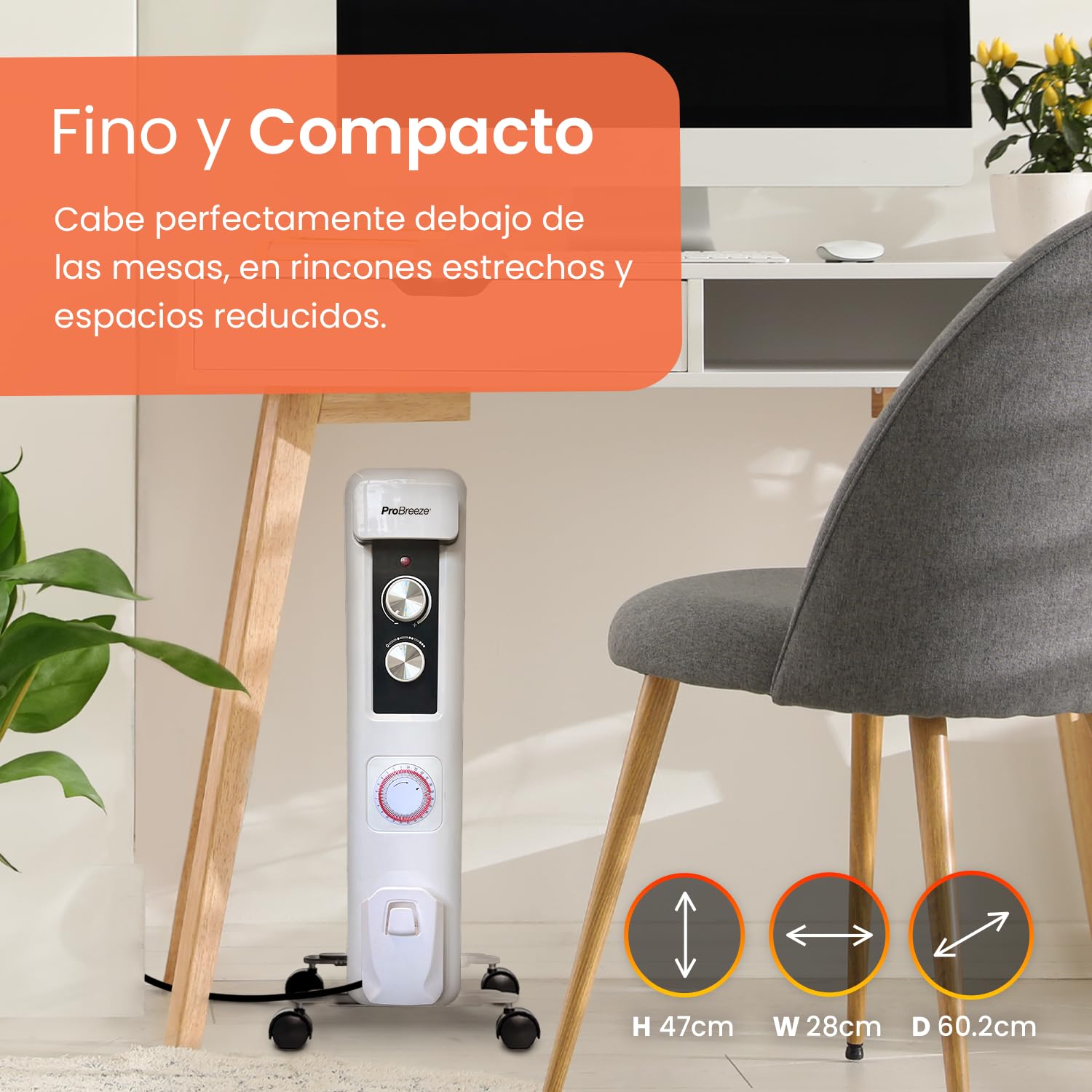 Pro Breeze Radiador Electrico Bajo Consumo de Aceite. Temporizador, 3 Modos de Calor 2000W, 1200W y 800W. Opción Termostato. Sistema seguridad Apagado Automático - Radiador Aceite