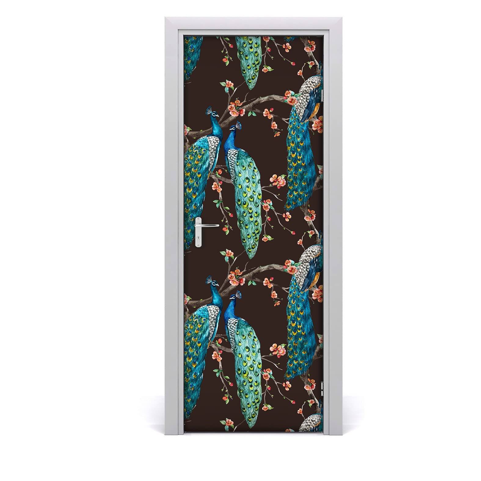 Autocollant de porte decoration paon 77x200cm avec finition mate haut de gamme Magic-Stick