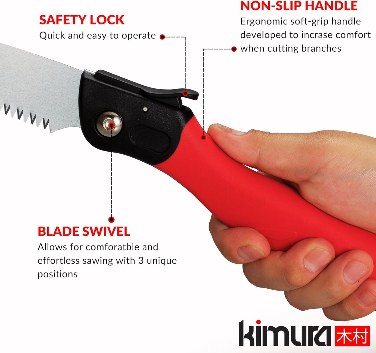 Kimura Folding Saw, Heavy Duty 10 Inch Curved Blade, Japanese SK5 Steel, Hand Saws for Branches, Wood & Camping, Pruning Saw with Impulse Hardened Double Layer Edge - Image 4