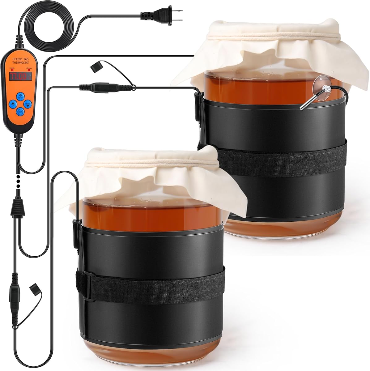 2 Pack Kombucha Heating Pad with 2 in 1 Plug, Kombucha Heating Wrap with Digital Temperature Control & Timing Function Fermentation Heating Pad for Home Brewing 1-3 Gallons Fermenter Vessels