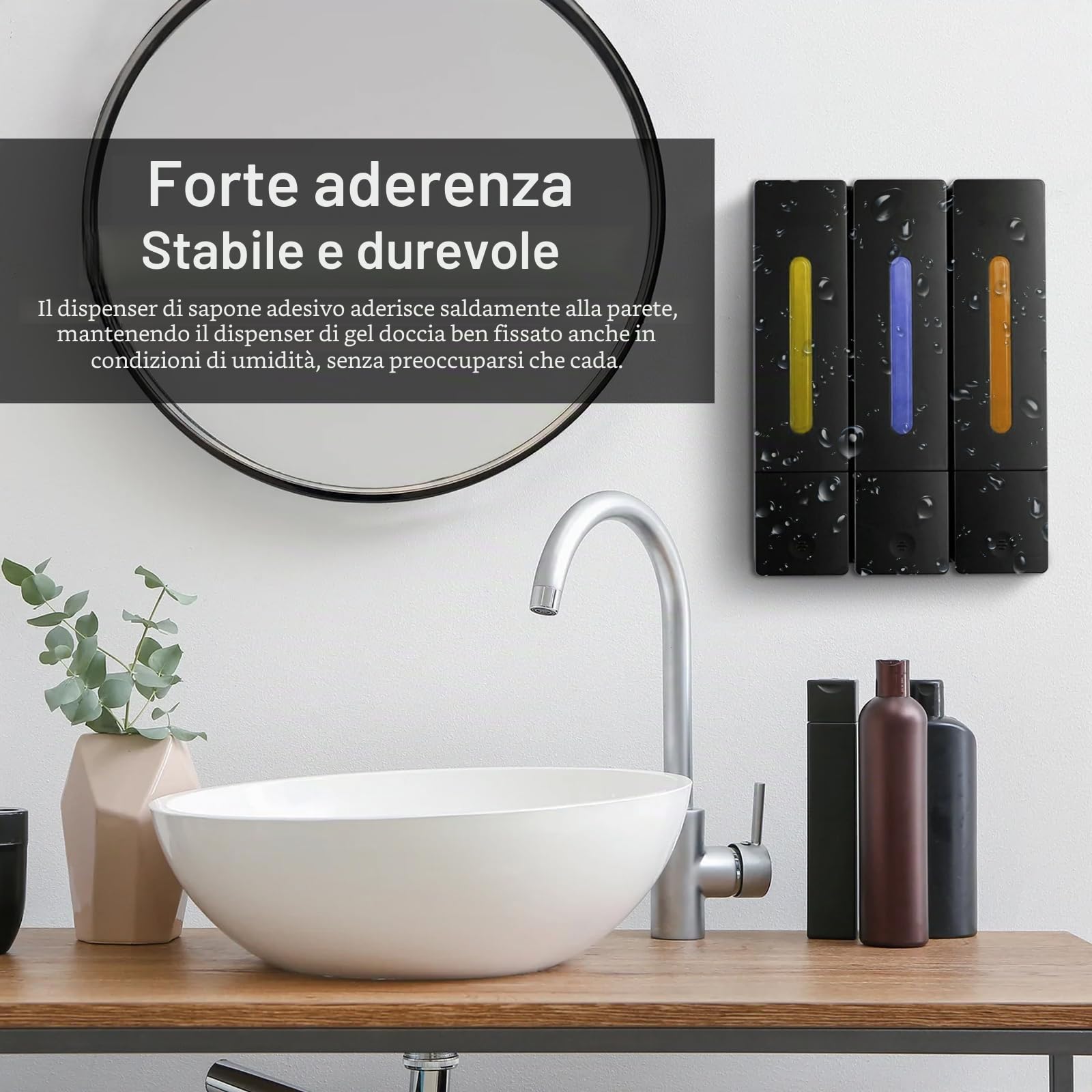 Dispenser Di Sapone, 3 Scomparti Dispenser Di Sapone Per Doccia Dispenser Di Shampoo Di Detersivo Per Piatti Montaggio A Parete Senza Fori Grande Capacità Per Cucina Bagno Hotel - 400ML*3