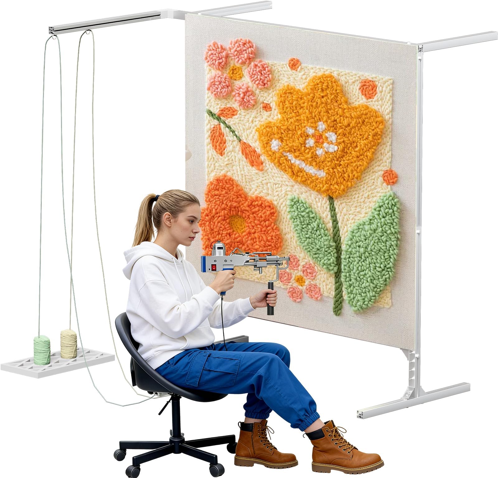 Rug Tufting Frame Kit, 19-53.5in Adjustable Tufting Fabric Rug Tufting Kit, Aluminum Metal Tufting Frame Kit, for Carpet Making, Sewing, Tapestry Making, Silver