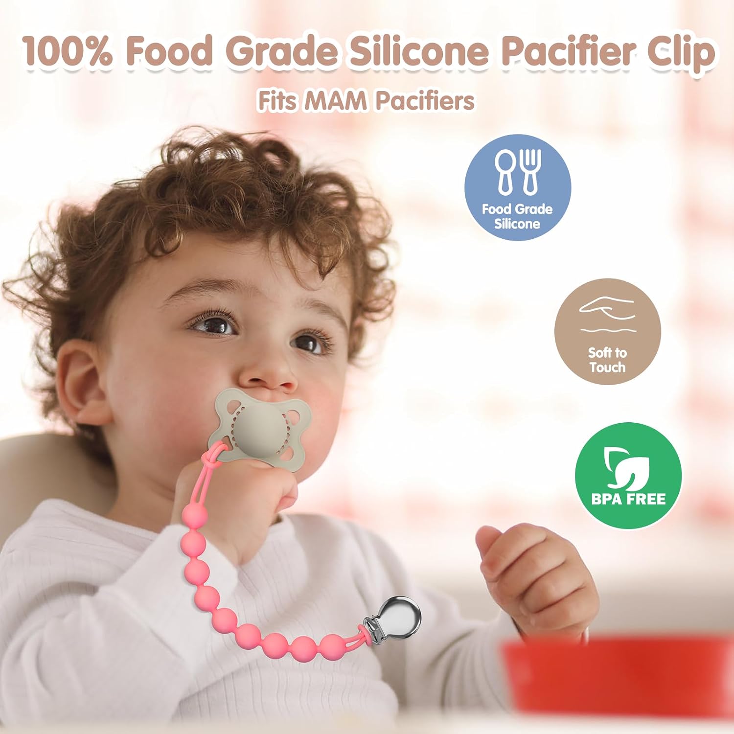 Pacifier Clips for Baby Boy- Loviomad Silicone Paci Clip for Philips Avent Soothie Binky Holder, Baby Newborn Essentials Shower Birthday Gift Round(4-Pack)