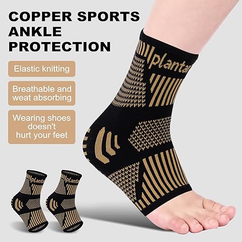 Miniatura 2 de Plantarelief Tobillera de cobre, 2 pares de calcetines de compresión de tobillo, calcetines de fascitis plantar para hombres y mujeres, fascitis