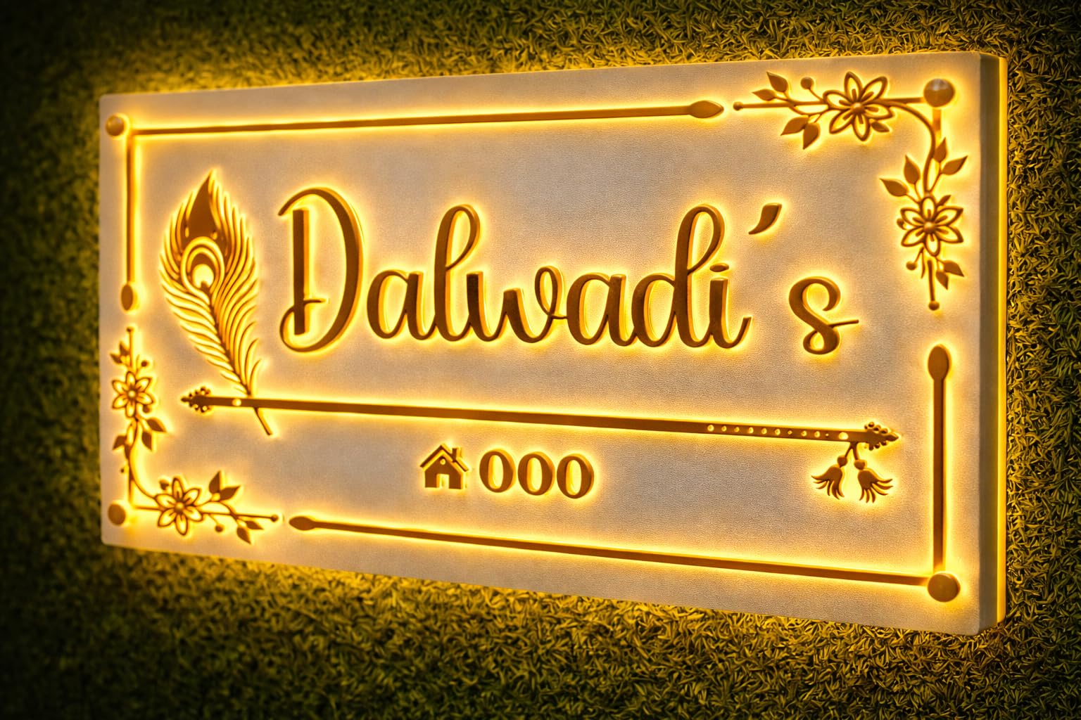 Aarushi Creations Acrylic Personalized Home Door Name Plate with LED Light - 3 Year Warranty - 10 Year Design Life - Acrylic Embossed letters, Mirror shine, White, Sun & Rain Suitable (16x8 inch 3 mm)-picture-19