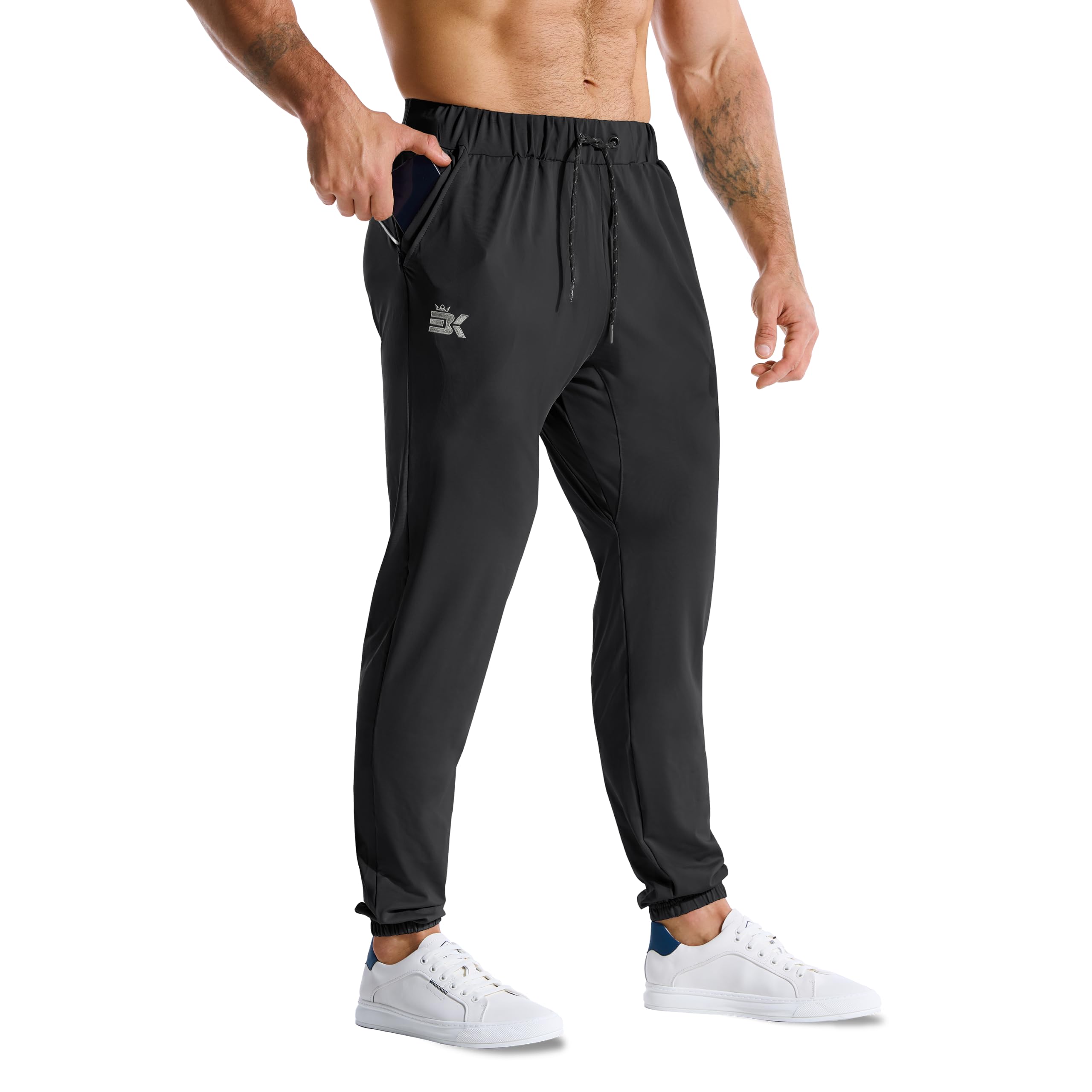 BROKIG Mens Lightweight Gym Jogger,Tapered Workout Running Pants Zip Pocket | Athletic Fit Jogging Tight Sweatpants Dry Fit Stretch Breathable Sport Training Cuffed Trousers