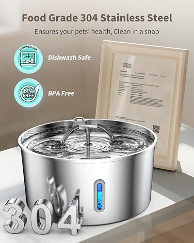 Miniatura 3 de Fuente de agua para perros de acero inoxidable, dispensador de agua para perros grandes, fuente automática de agua para gatos de 7 l236 onzas