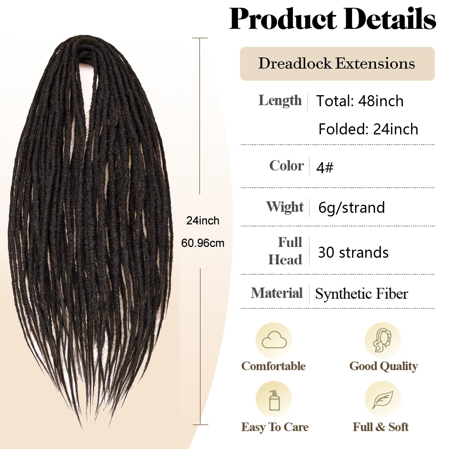 PORSMEER 10 Strands/Pack Dark Brown Synthetic Dreadlocks Extensions,Handmade Hippie Dreadlock 0.6 Width Soft Dreads Hair Reggae Style Locs Crochet Braiding Hair for Women or Mens,18 inch - Image 2