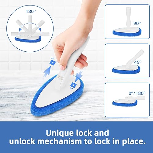 Miniatura 4 de Qaestfy Cepillo de limpieza de azulejos para bañera y ducha, con mango de 51 pulgadas, 5 almohadillas antiarañazos, cepillo ajustable de mango largo